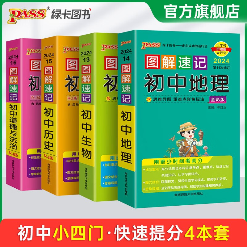 2024版图解速记小四门必背知识点会考初中历史地理生物道德与法治人教知识点汇总速查速记背记手册基础知识大全七八九年级初一二三中考备考复习资料思维导图口袋书小册子pass绿卡图书 【小四门】政史地生4本