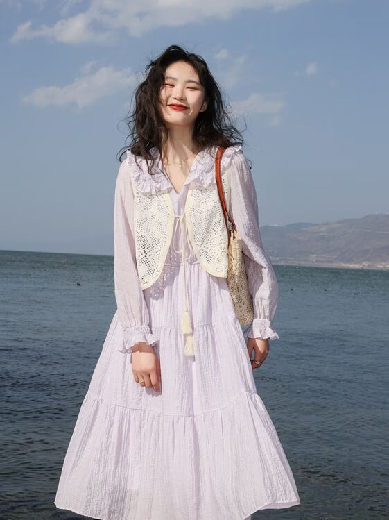 褐舟娃娃领碎花连衣裙收腰2023夏季新款雪纺甜美初恋气质显瘦小清新