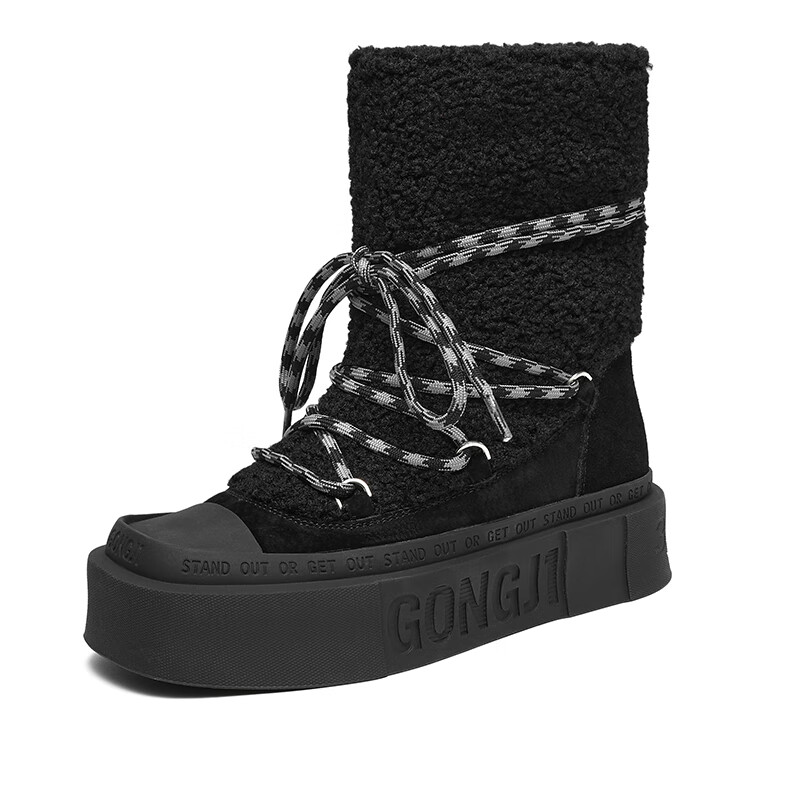 共迹gongji 2025冬季新款加绒雪地靴厚底防滑休闲鞋加厚保暖一脚蹬棉鞋女鞋 雪景夜（加绒雪地靴） 37