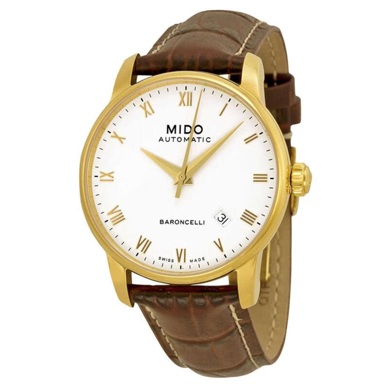 美度男表 baroncelli系列商务休闲皮带大三针白盘机械手表 m86003268