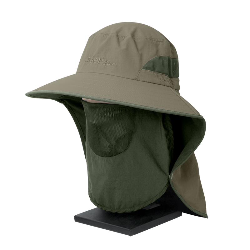 吉普（JEEP）帽子男女士遮陽(yáng)帽四季休閑漁夫帽網(wǎng)眼透氣護脖護臉太陽(yáng)帽A0251