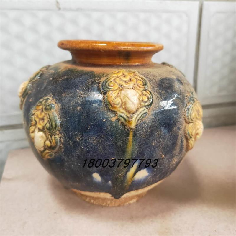 曲美思仿古唐三彩陶瓷摆件罐子绿釉罐唐朝瓷器陶瓷摆件古董古玩老货