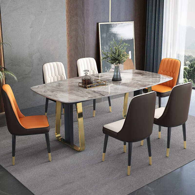 龙翔岩板餐桌组合餐桌椅餐厅家用饭桌现代简约轻奢极简餐桌椅家具组合 一桌四椅 1.4m