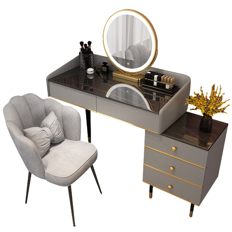 工来工往梳妆台化妆桌卧室小户型带灯化妆台北欧ins风梳妆网红现代简约轻奢化妆桌带储物柜 80宽带灯梳妆台(不带椅子)