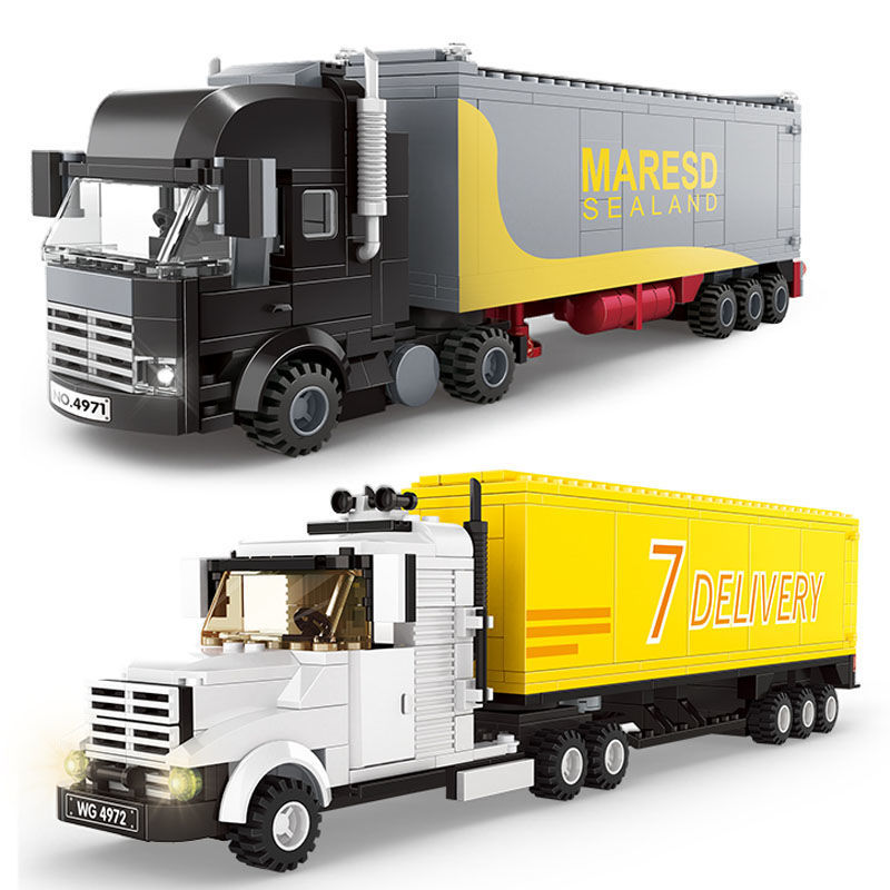 半挂车模型积木大卡车兼容高工程车吊车卡车货车警车挖掘机公交消防车
