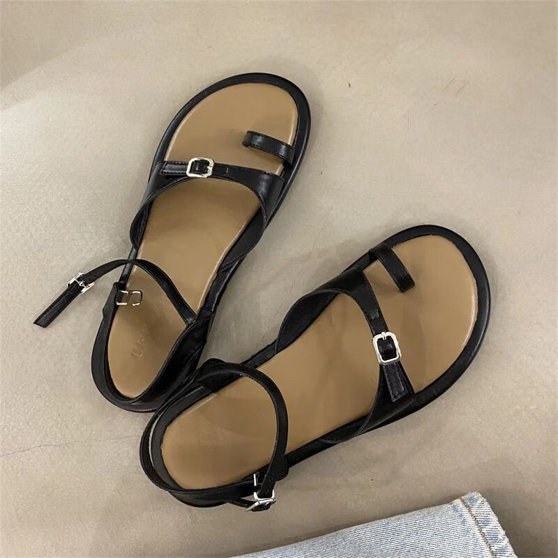 宁墅女士夹脚趾夹脚凉鞋女平底外穿2023年夏新款复古韩版小众套趾一字