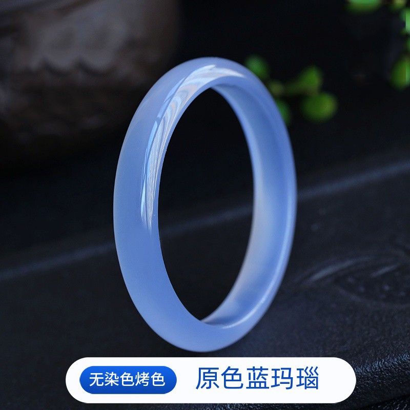 玉乡情 天然马达加斯加5a冰种蓝玛瑙手镯女士款海洋玉髓玉镯子带证书