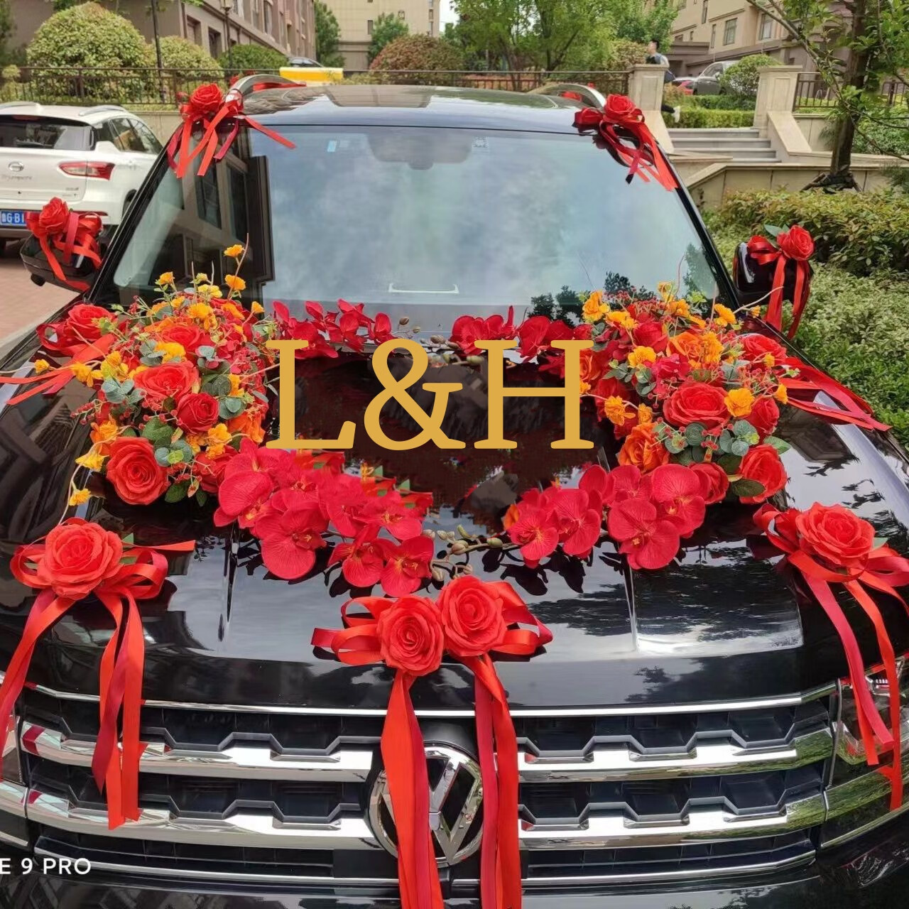 仿真花车花婚庆车队全套结婚礼头车吸盘式高级 红色大号主车 姓名定制