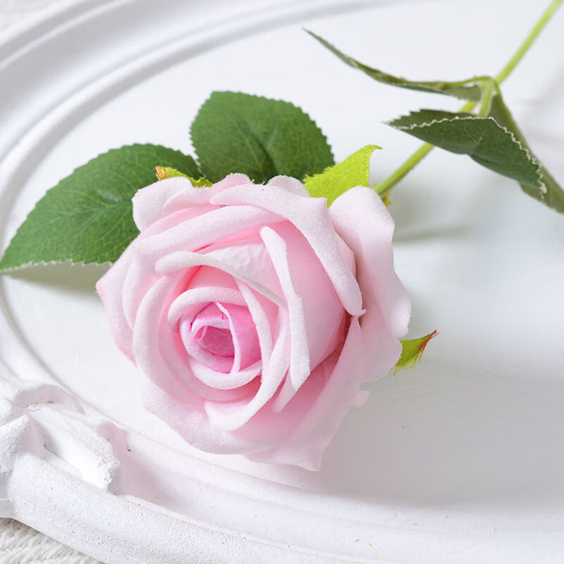玫瑰花婚礼仿生花装饰生日礼物花束插花客厅绒布假花家居摆件 粉色