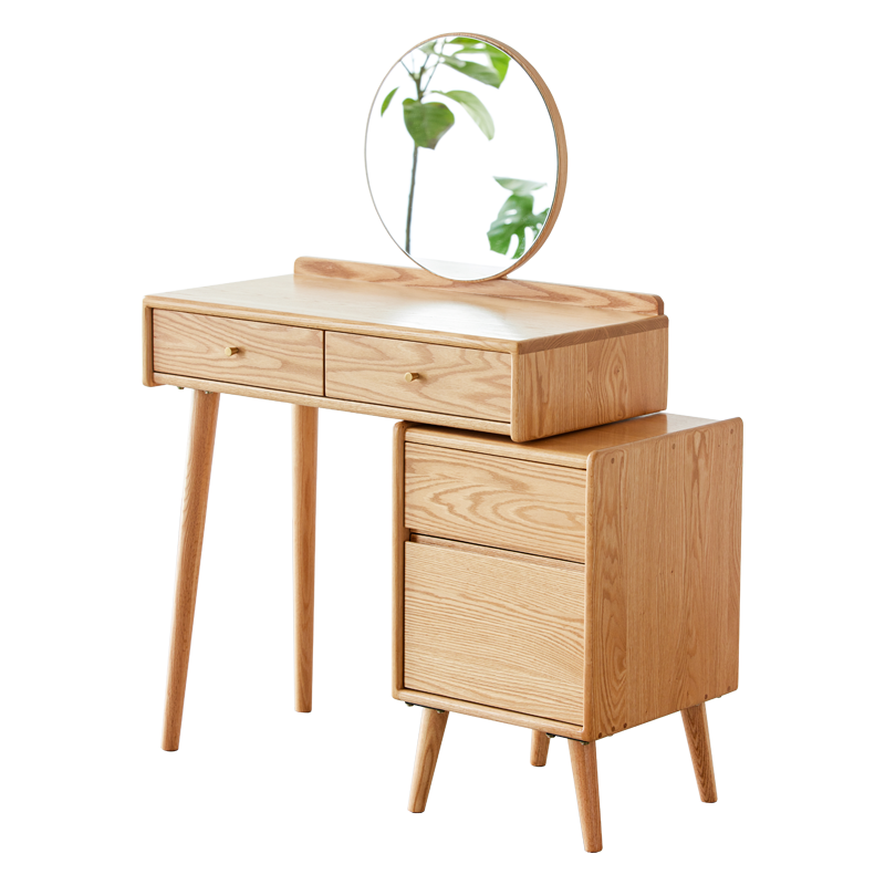 原始原素实木可伸缩梳妆台北欧橡木化妆台现代卧室化妆桌 桌+凳 JD-1409