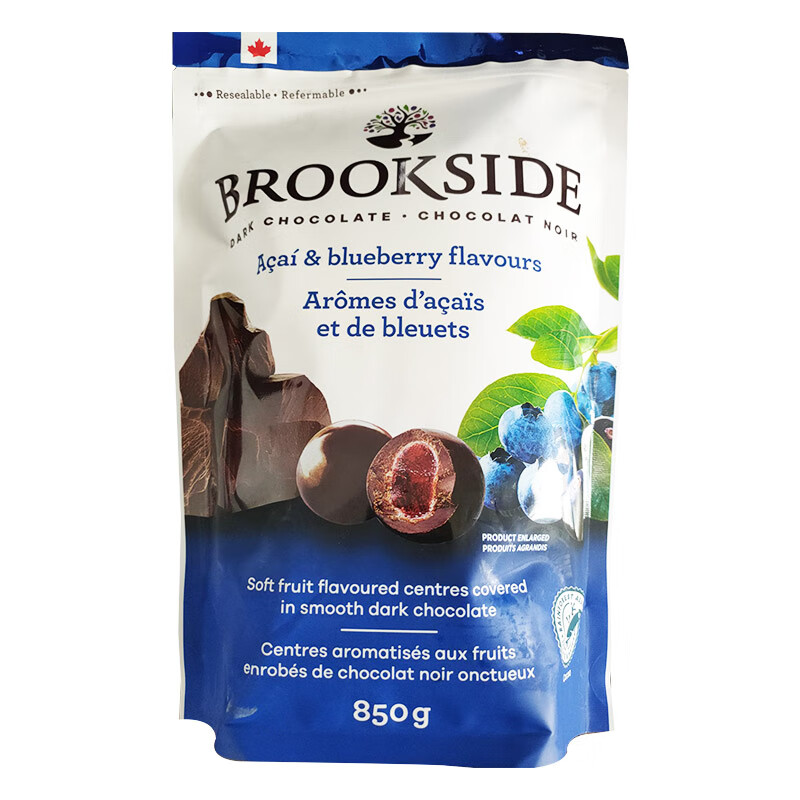 布鲁克塞得（Brookside） 加拿大贝客诗蓝莓蓝莓水果汁夹心巧克力豆850g春节礼物