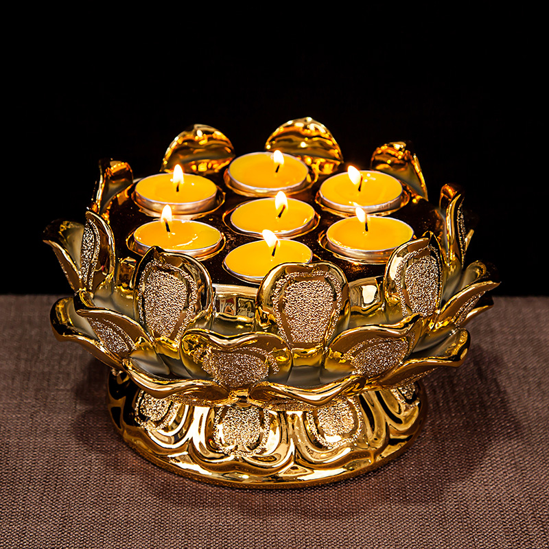 供佛烛台摆件七星莲花酥油灯佛教用品陶瓷家用佛供灯蜡烛台供佛办公室