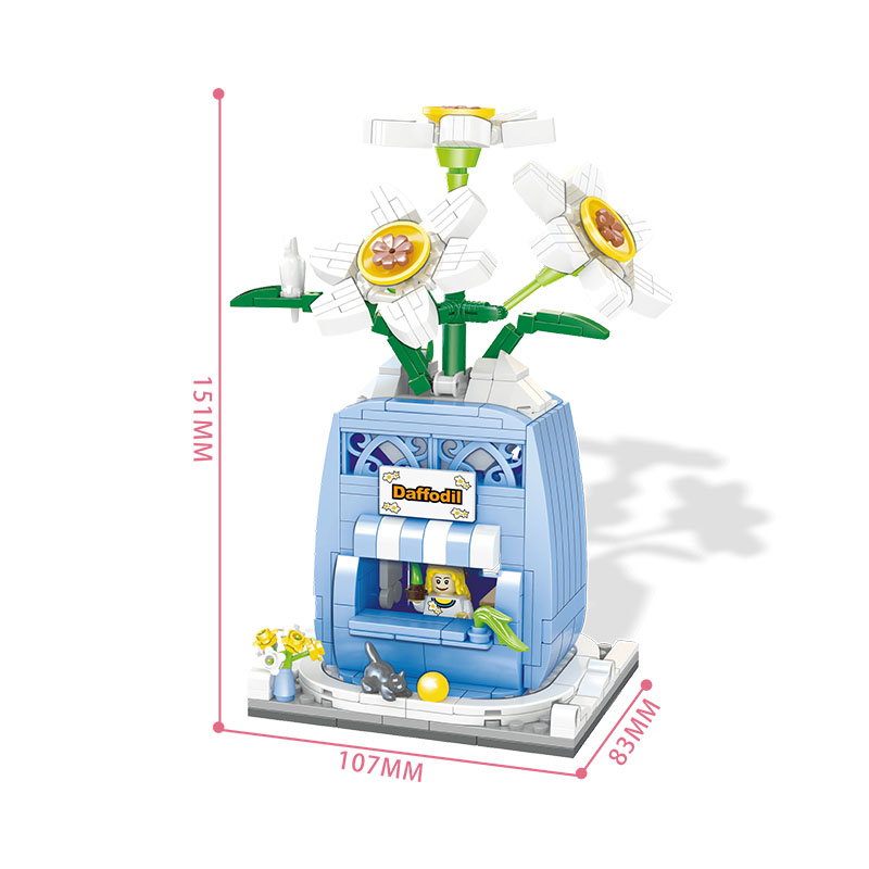 哲高 女神节礼物积木拼装玫瑰花店街景小颗粒鲜花小店玩具送女友女孩  00302-水仙街景-369PCS