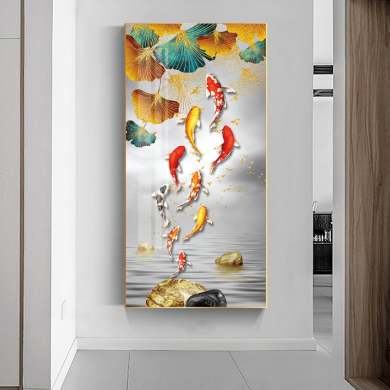 正对墙画玄关画开门见装饰画正对门入户门进门口大门挂画 01-九鱼送福