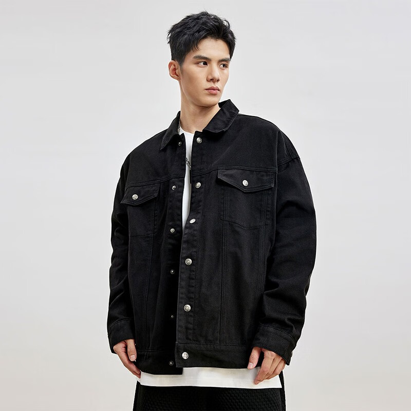 BD.POWER UP+春秋季纯棉健身牛仔外套男宽松简约美式复古翻领运动夹克外套男 黑色(选择最多) M 60-75kg