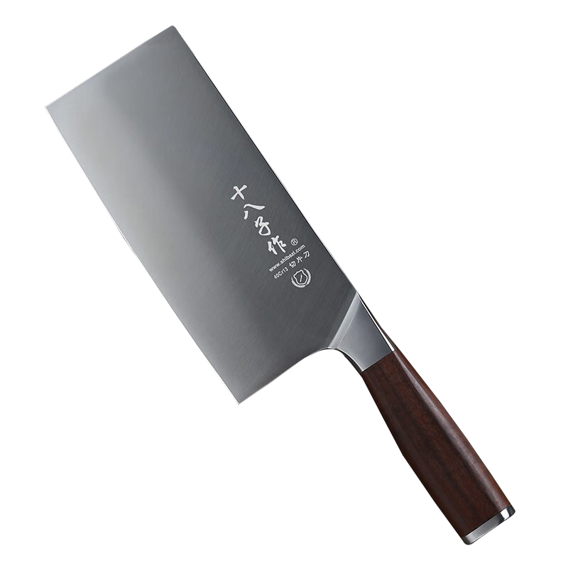 十八子作 菜刀 家用厨房切片刀 混搭80CR13复合钢 加固木质手柄40Cr13刀具 铭锦斩切刀丨前切后斩丨约463克