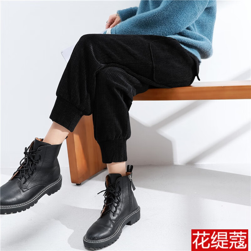 适合搭配马丁靴的裤子女生加绒灯芯绒工装裤女秋冬季加厚高腰宽松显瘦