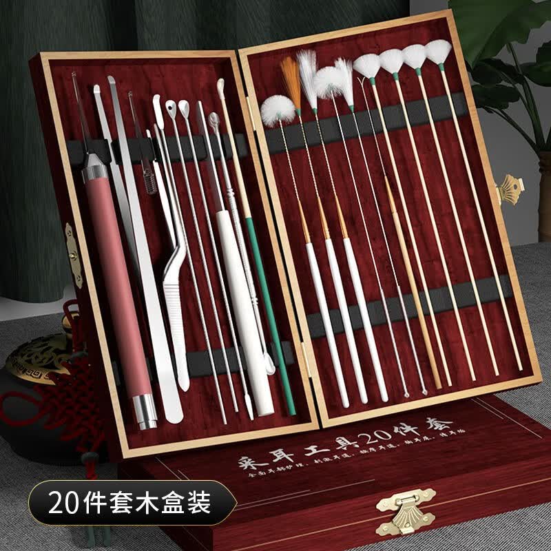 云绥采耳工具套装专业打挖踩掏油耳朵发光耳勺神器鹅毛棒毛毛专用全套 采耳20件套【专业版】属于什么档次？