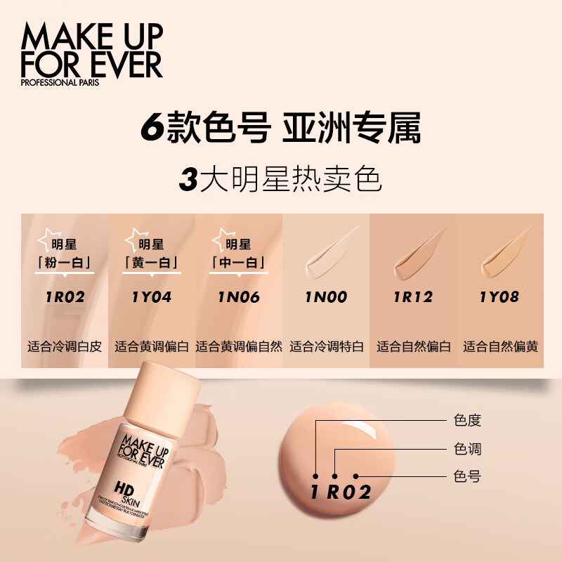 玫珂菲（MAKE UP FOR EVER）清晰无痕亲肌遮瑕粉底液1R02仿真肌持妆不脱妆 生日礼物女