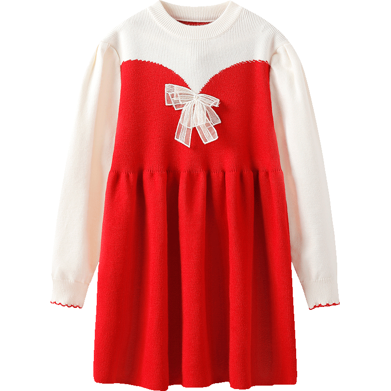 Classic Teddy女童连衣裙儿童公主裙中大童装冬季裙子冬款衣服新款 蝴蝶结公主大红 120