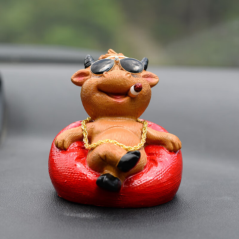 霸气抽烟动物摆件 创意社会狗牛猫鼠猪车载摆件家居汽车装饰摆件 棕色