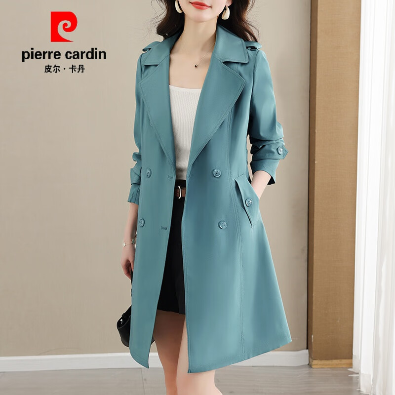 皮尔卡丹（pierre cardin）中长款风衣外套女士秋季2023新款时尚今年流行气质修身显瘦薄大衣 绿色 L怎么看?