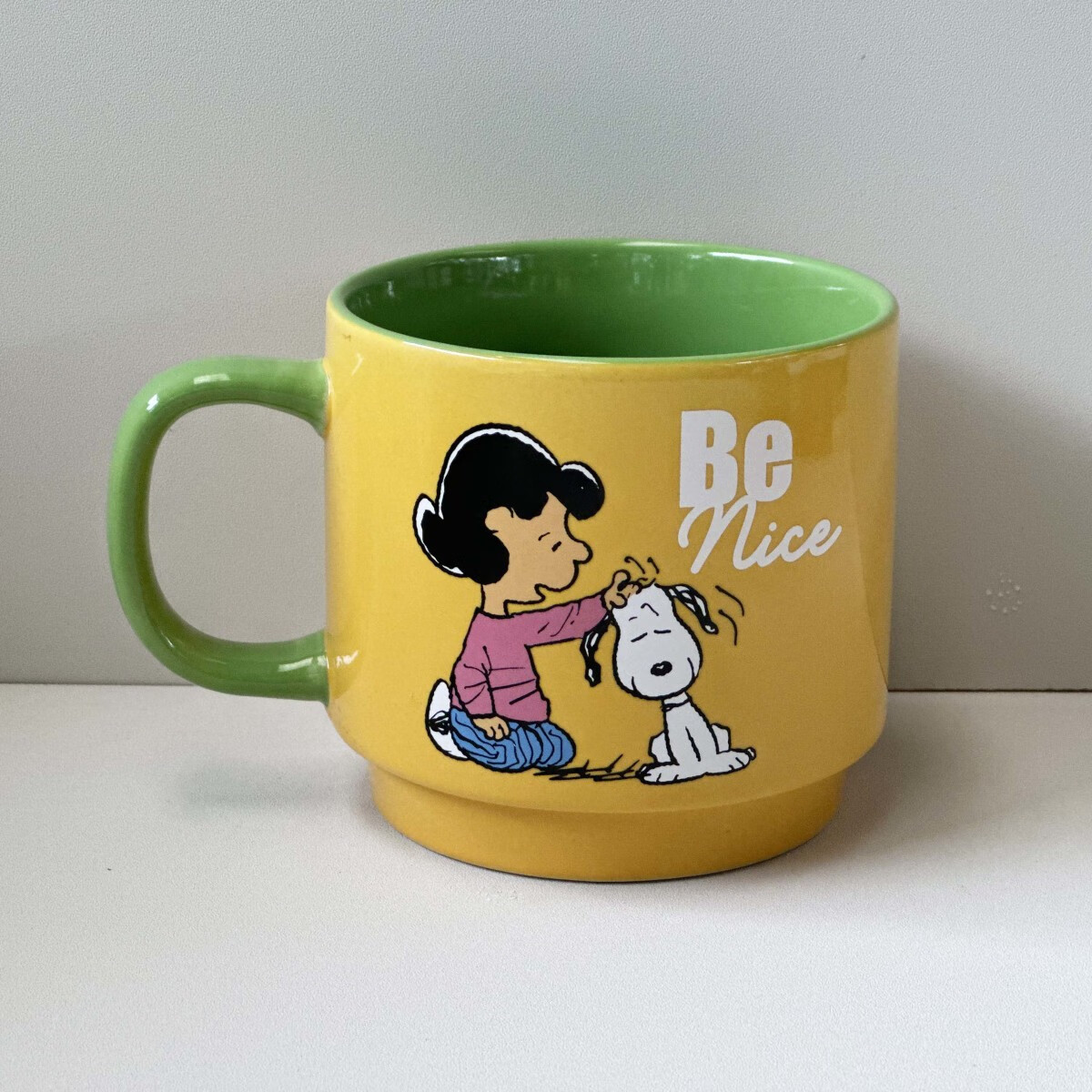 花乐集史努比叠叠杯卡通/4只陶瓷杯子马克杯儿童女生卡通水杯 黄色