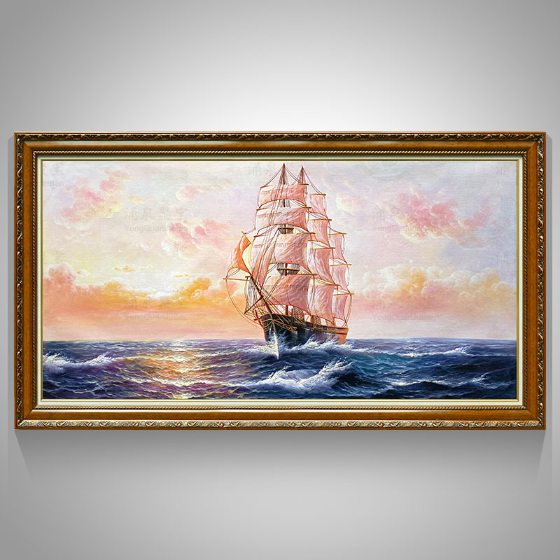 纯手绘油画帆船大海风景画一帆风顺欧式客厅沙发背景墙装饰画现代办公