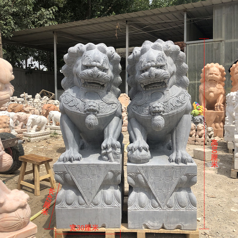 石狮子摆石雕麻石汉白玉青石大型石狮子一对看门家用小号门口摆件祠堂