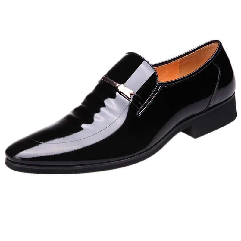 迪伯斯凯（DEERSHIKAI）镂空皮鞋男新款尖头亮皮漆皮商务正装男士皮鞋真皮防滑男士皮鞋 黑色 37