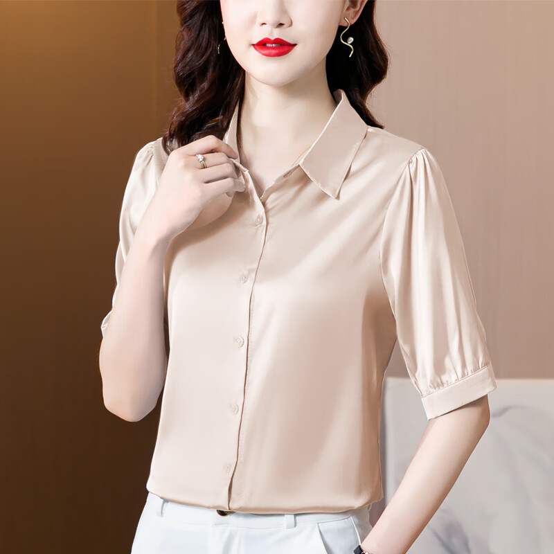 皮尔卡丹(pierre cardin)气质女装真丝短袖衬衫女夏季2023新款洋气