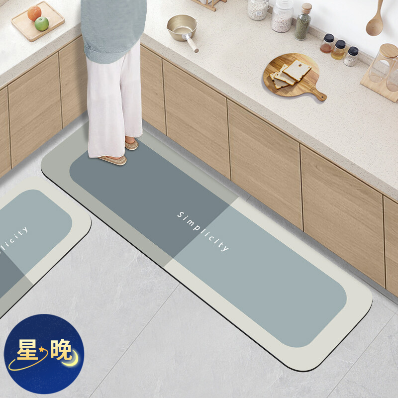 星晚軟硅藻泥廚房防油防水地墊免洗廁所防滑吸水墊子衛(wèi)生間門口踩腳墊 莫蘭迪-高級(jí)青 50*150cm【瞬間吸水】