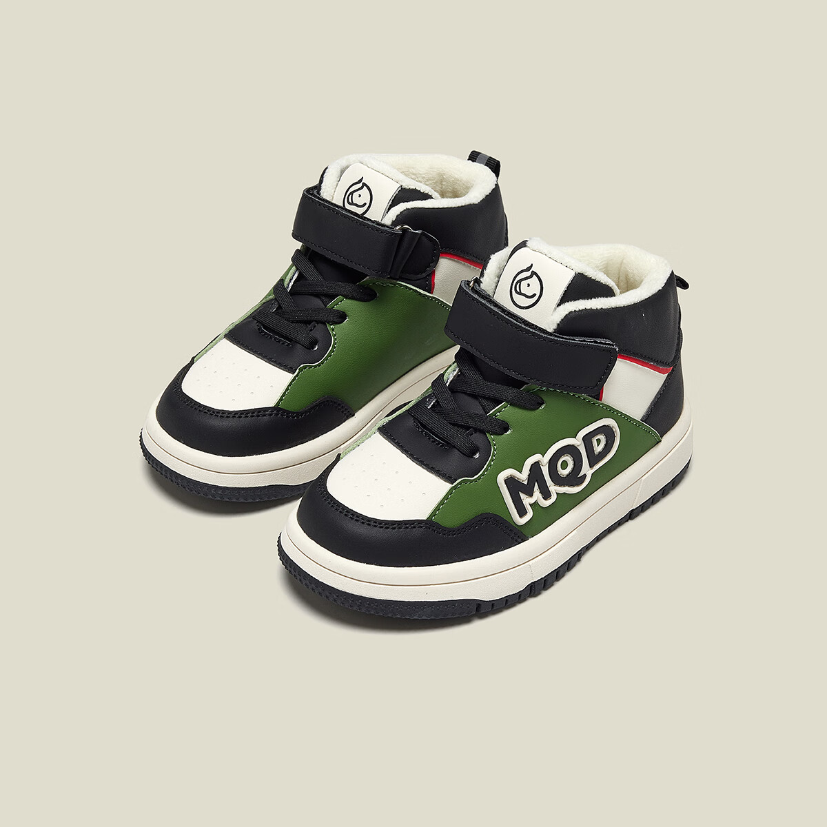 马骑顿马骑顿童鞋秋冬季新款儿童鞋保暖休闲板鞋女童加绒高帮棉鞋男童 米黑绿 33码