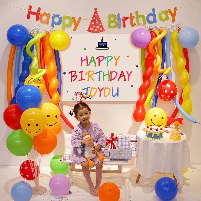 华峻宇生日装饰场景布置女孩女宝宝儿童周岁生日布置气球快乐派对背景墙 长条笑脸气球套餐（带灯）
