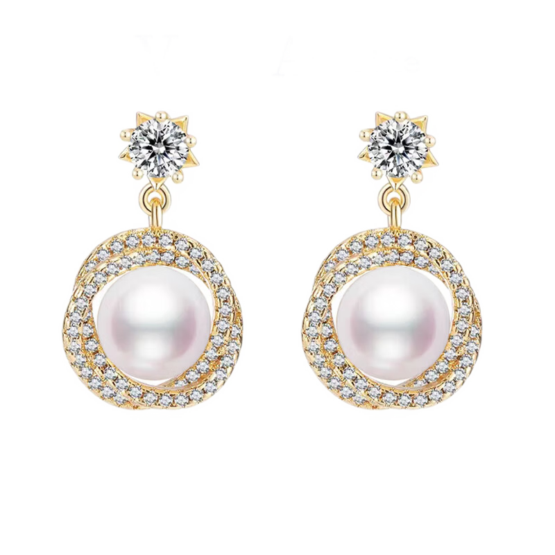 VENUS ADELINE淡水大珍珠耳环女银针长款耳饰气质耳钉耳坠送女友妈妈母亲节礼物 送女友老婆妈妈闺蜜实用圣诞金色