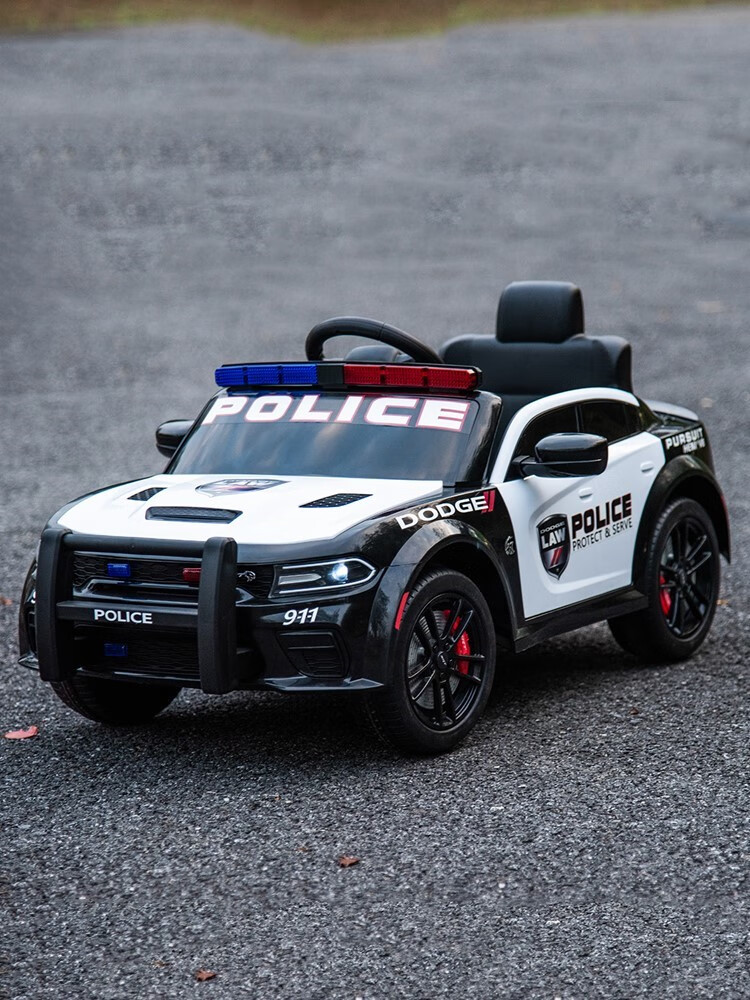 嘉宴儿童电动车四轮警车遥控电瓶汽车充电玩具男女宝宝可坐童车带警笛