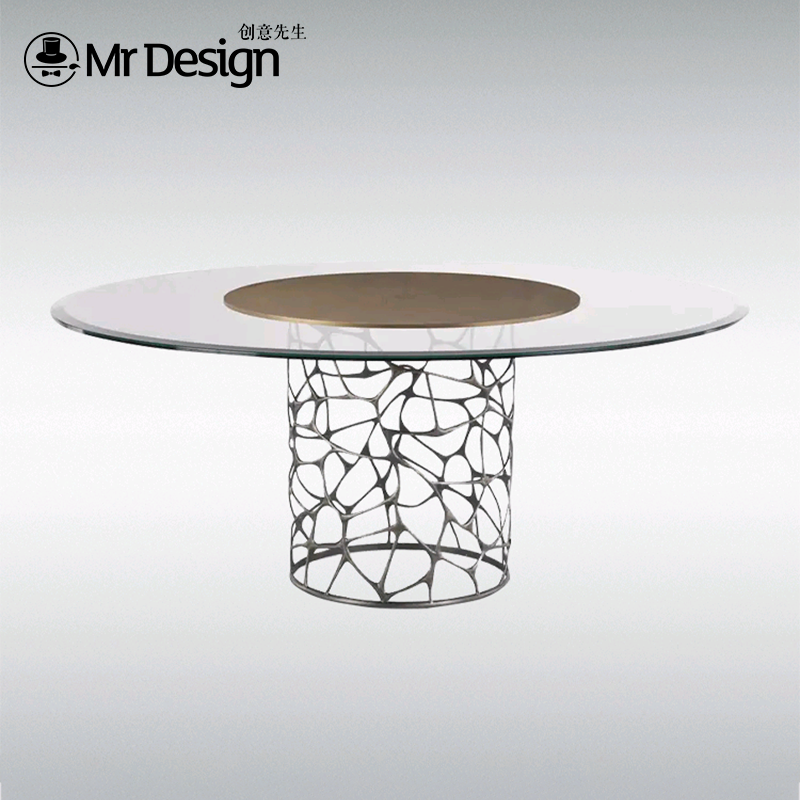 创意先生（Mr.Idea）意式轻奢后现代天然大理石餐桌简约纯铜圆桌别墅餐厅饭桌餐台 1.6米餐桌