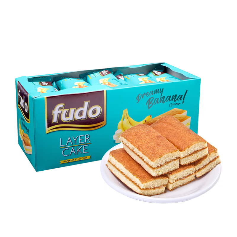 福多（Fudo）马来西亚进口提拉米苏蛋糕零食聚会早餐休闲代餐面包糕点360g整箱 香蕉味360g/20枚装*1盒 360g