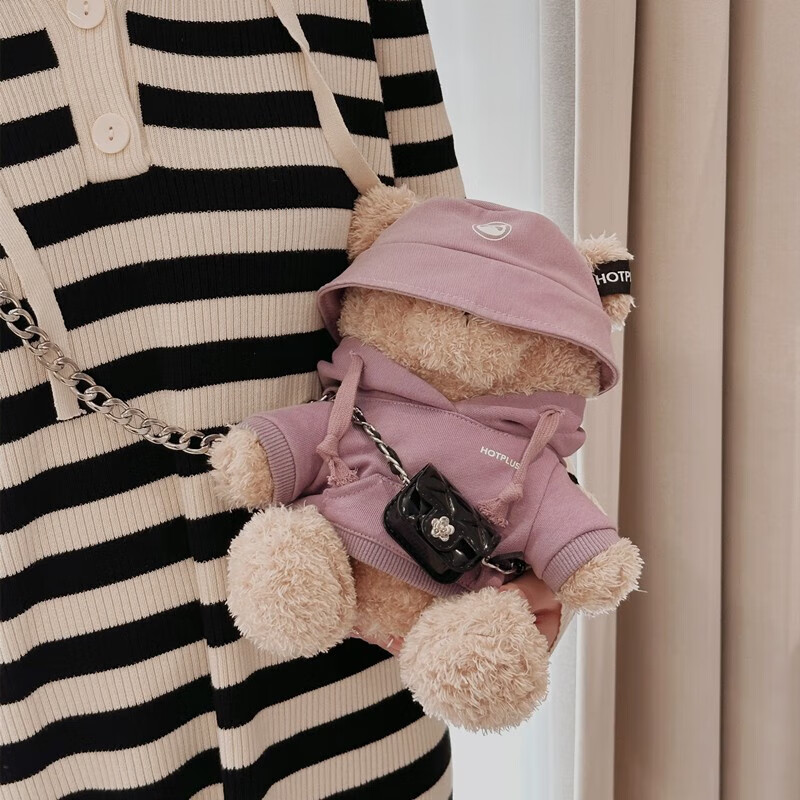 HOTPLUS哈品卫衣小熊保温杯女高颜值可爱带吸管学生网红水杯新年圣诞礼物 卫衣熊紫色 450ml