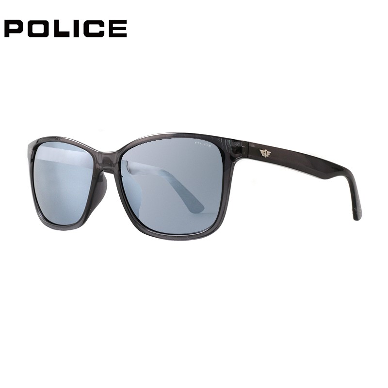 POLICE 中性款黑色镜框黑色镜腿银色反光膜偏光镜片半透明材质眼镜墨镜太阳镜 SPL861K 6F7G 59MM