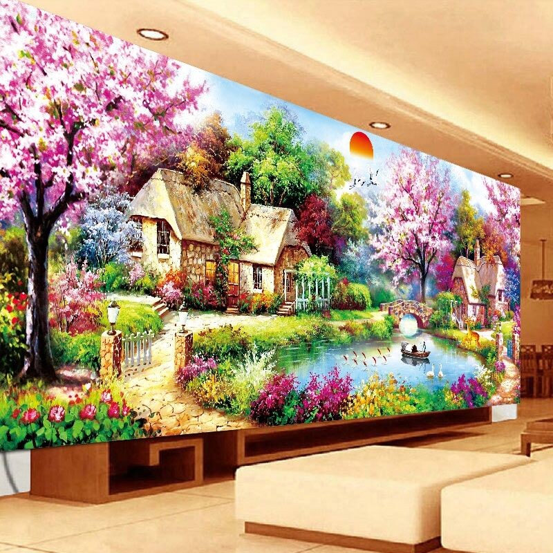 kecss十字绣2024新款线绣满绣客厅家用花园小屋大幅欧式风景大气全绣