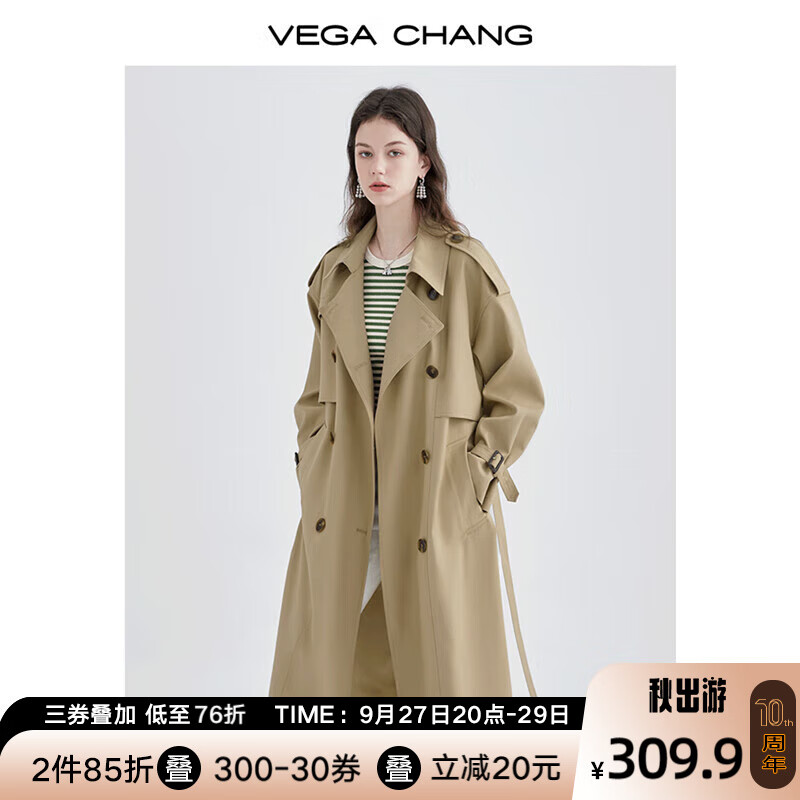 VEGA CHANG风衣女中长款2023秋新款韩版收腰经典时尚外套ins潮 鹭茶色 S高性价比高么？