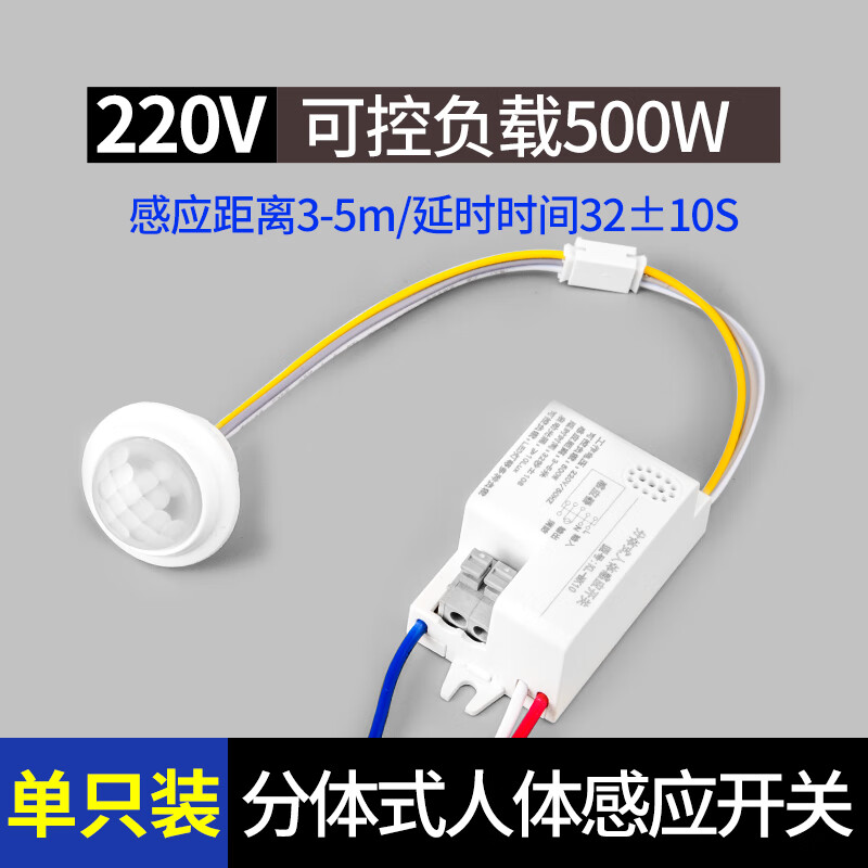 国际电工人体感应开关220V模块智能延时感光探头楼道灯自动红外感应器楼梯 500W 分体式人体感应(带消防)