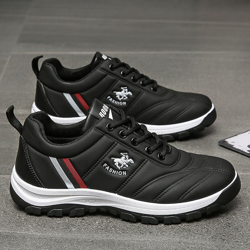 断码男鞋2022四季新款男士休闲减震皮面运动鞋跑步鞋 f-10黑色 皮面