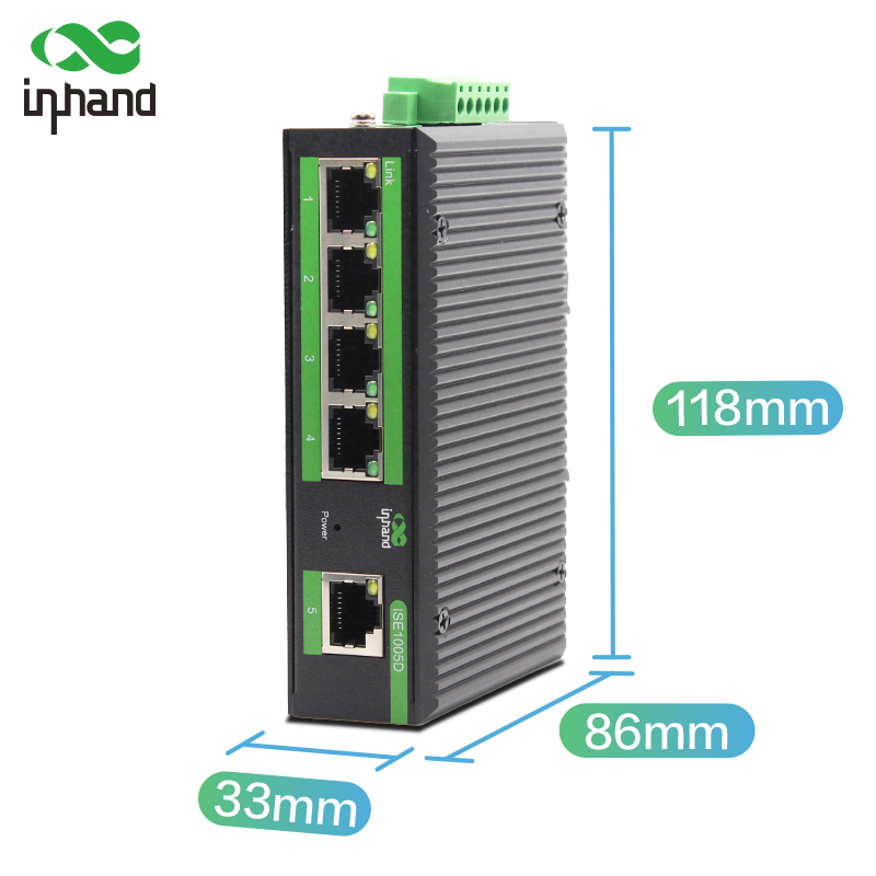 inhand工业以太网交换机 五口工业网络交换服务器网线分流器百兆5口非网管型ISE1005D宽压宽温导轨安装 ISE1005D-E-5T-24 百兆5口
