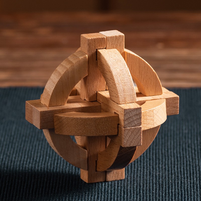 孔明锁儿童大号积木玩具礼盒装全套成人解压木质玩具 孔明球(地球仪)