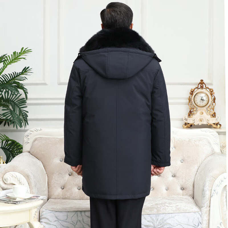 新款大码可脱卸内胆中老年羽绒服男士中长款加厚活面爸爸羽绒冬装 藏兰(无毛领) 2XL