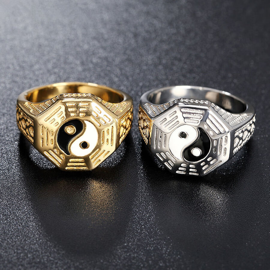 【优选好物】国潮道家阴阳太极八卦金色戒指民族风钛钢护身符转运潮男