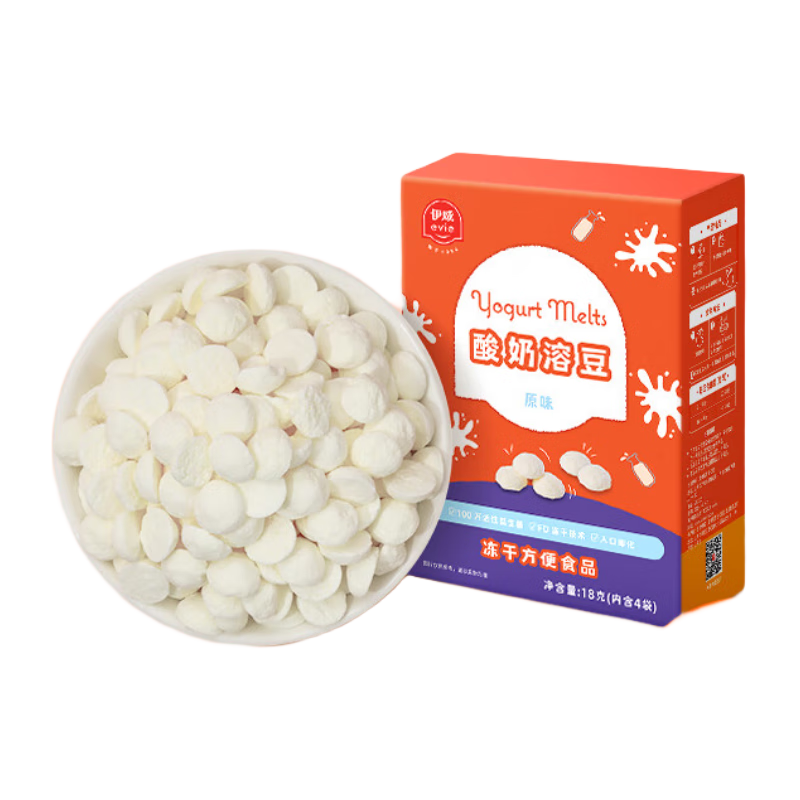 伊威（Eastwes）儿童米饼溶豆泡芙奶块磨牙棒鸡内金山楂卷棒虾片软糖奶酪宝宝零食 酸奶溶豆原味18g
