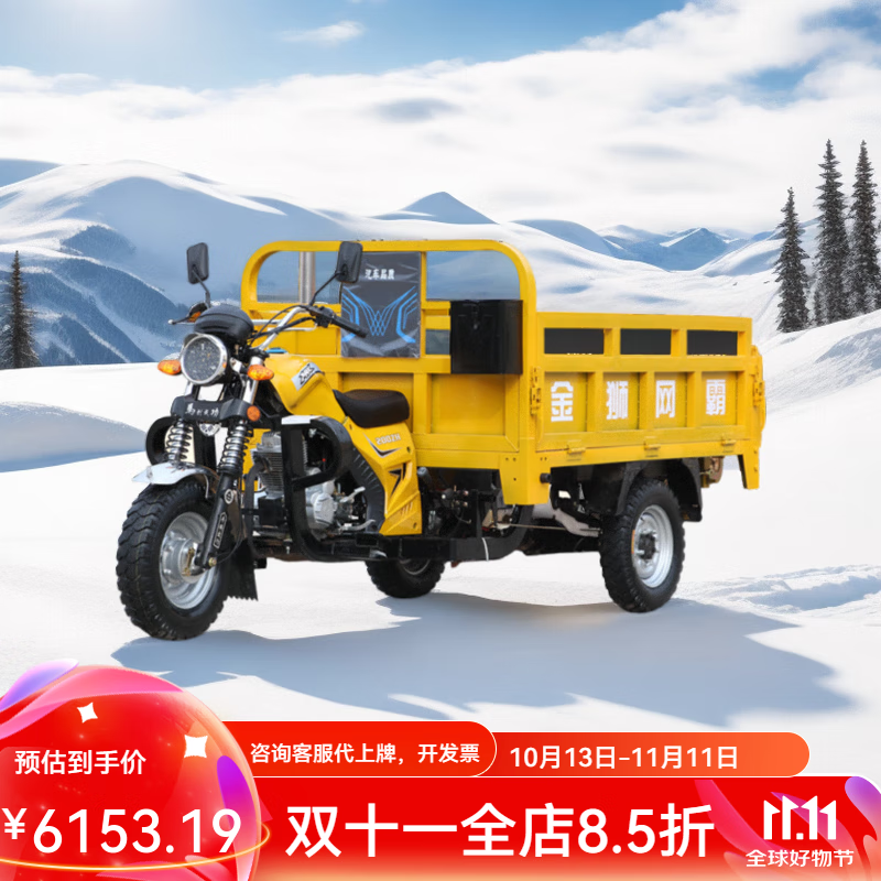 车燃汽油正自卸发动机水冷货运翻斗载重王三轮车 金狮偏轴150风冷1